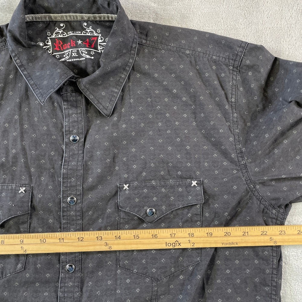 Rock 47 Wrangler Shirt Mens XL Black Skull Geometric Pearl Snap Western Flap - Picture 4 of 12